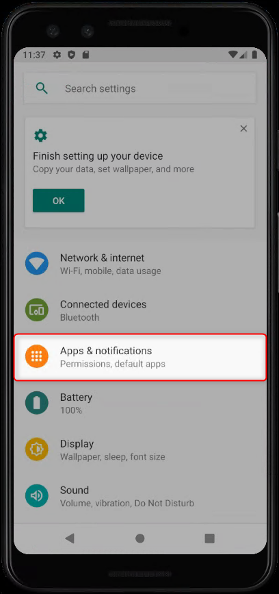 Open Apps settings
