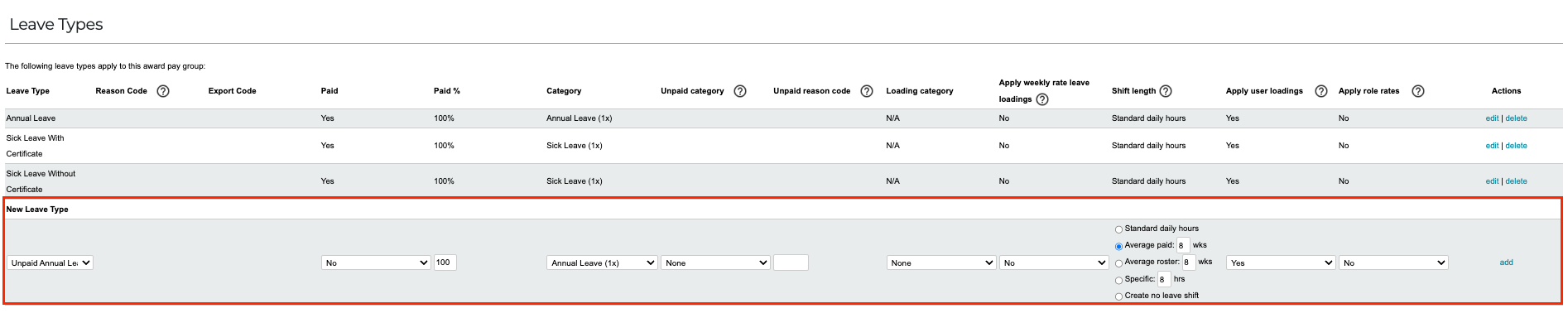 Add leave type screenshot