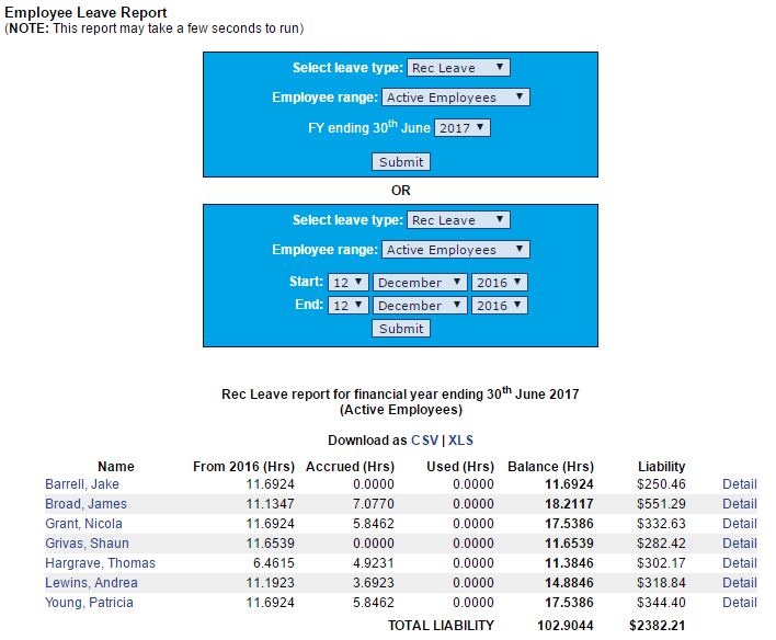 Payroll Guru Report Leave Entitlement Balances Report